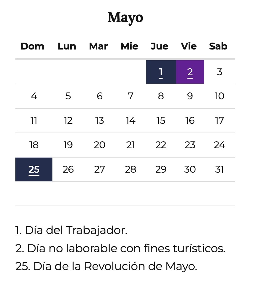 ¿Es feriado el 2 de mayo en Argentina?