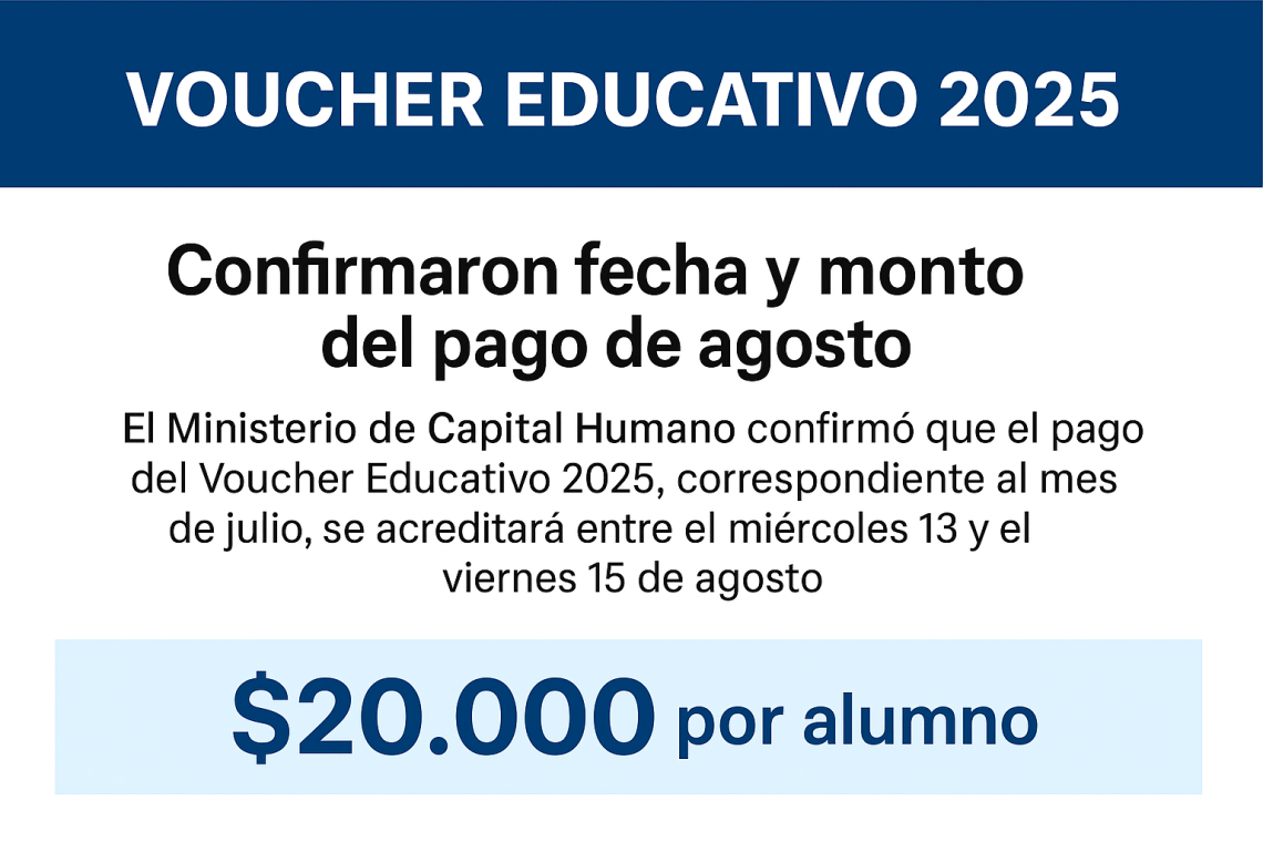 Voucher Educativo 2025: fecha y monto de pago de agosto confirmado