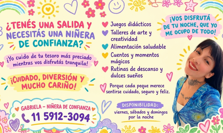 Gabriela, niñera de confianza para salidas nocturnas avellaneda