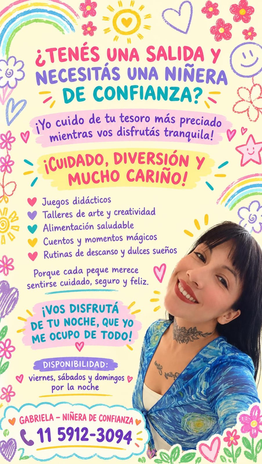 Gabriela ofrece servicio de niñera de confianza para salidas nocturnas